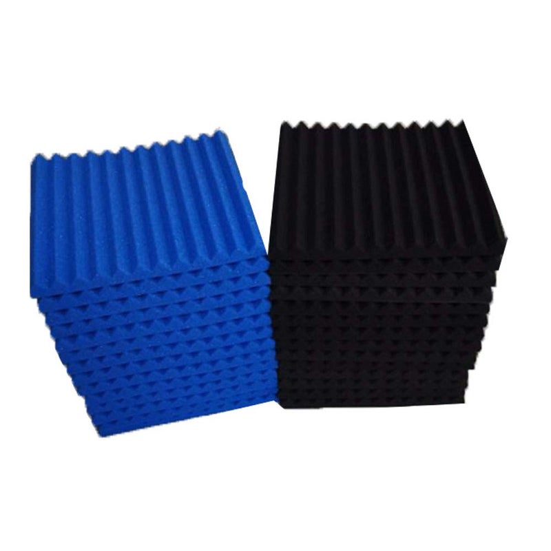 Burdurry 50 Pack Acoustic Panels Soundproof Studio Foam for Walls Sound Absorbing Panels Sound Insulation Panels Wedge for Home Studio Ceiling, 1" X 12" X 12" (Black&Blue) - Image 5